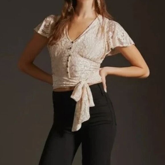 Anthropologie Tops - By Anthropologie V-Neck Flutter Hem Tie Top - Women's XS